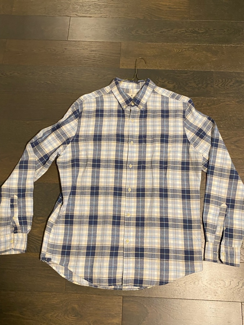 American Eagle Outfitters Navy and White Plaid Button-Down Shirt